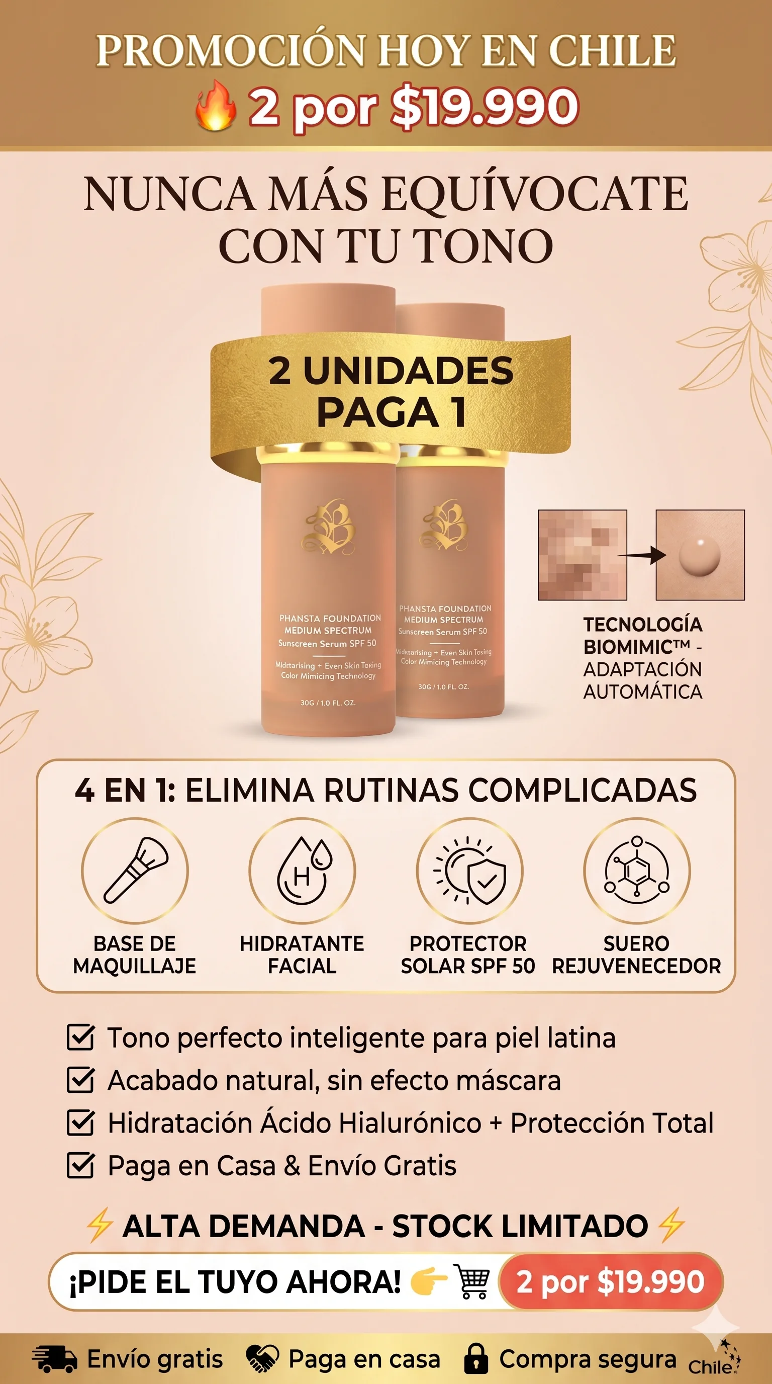 Base Adaptativa Biomimic 4 en 1™ – Tono Perfecto Inteligente
